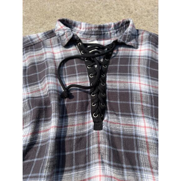 American Eagle Blouse Women Size XL Plaid Distressed Collared Long Sleeve Shirt - Picture 3 of 6
